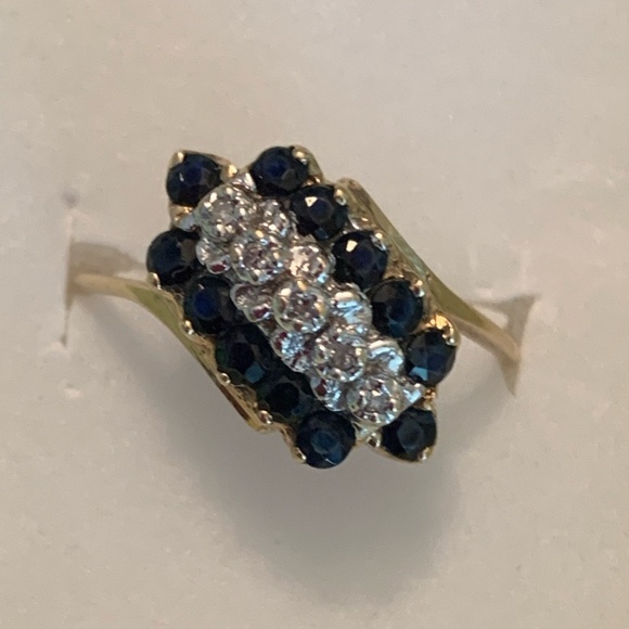 Jewelry - Blue Sapphire and Diamond Vintage Cocktail Ring